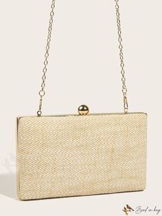 BirdinBag - Chic Clutch Bag featuring Stylish Metal Chain Beige Rectangular Box Bag With Chain Strap, Gold Box Bag With Chain Strap For Travel, Beige Evening Bag With Chain Strap, Elegant Rectangular Bag With Gold Chain, Elegant Rectangular Bags With Gold Chain, Rectangular Travel Bags With Gold Chain, Rectangular Travel Bag With Gold Chain, Rectangular Bags With Gold Chain For Daily Use, Beige Rectangular Evening Bag With Chain Strap