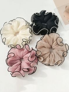 H-0102 Casual Collar  Polyester Unicolore Chouchoux Embellished Scrunchie Business, Diy Hair Accessories Ribbon, Tie For Women, Large Intestine, Elastic Hair Ties, Pink Plastic, Hair Rings, Lace Bows, Elastic Hair Bands