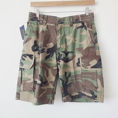 Polo Ralph Lauren Camo Cargo Shorts Size 30 Green Condition: New With Tags. Camouflage Cotton Shorts, Camouflage Shorts With Pockets, Camouflage Shorts With Pockets For Spring, Spring Camouflage Shorts With Pockets, Spring Camouflage Cotton Shorts, Military Style Shorts With Pockets For Spring, Military Style Cotton Shorts For Spring, Spring Military Style Short Bottoms, Military Style Cotton Shorts