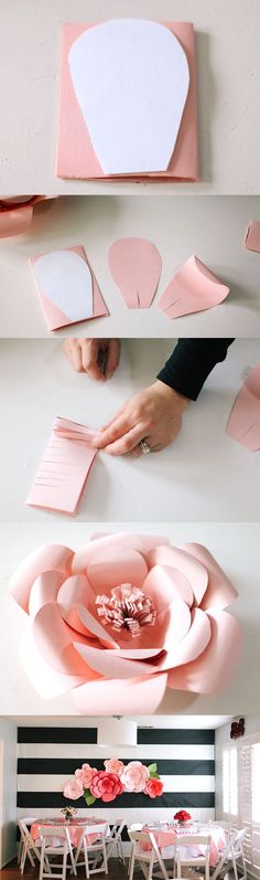 paper flowers are being cut and placed on top of each other