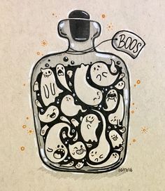 a drawing of a glass bottle with cats in it and the word boos written below