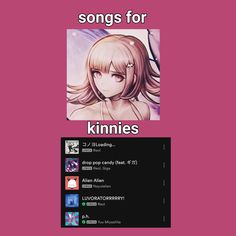 chiaki kinnie songs: drop pop candy, LUVORATORY!!!, alien alien, p.h., konoyo loading Chiaki Nanami Kinnie Bingo, Chiaki Danganronpa, Kinnie Bingo, Song Suggestions