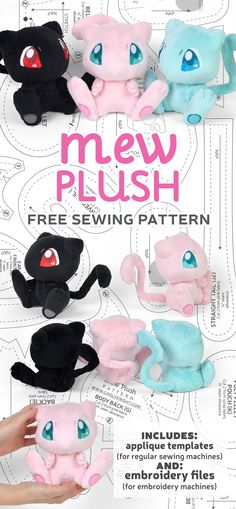 the instructions for how to make an adorable stuffed animal plushie with free sewing pattern