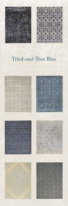 an image of rugs with different colors and patterns on them, all in various sizes