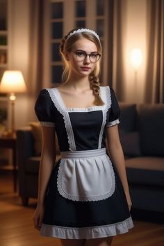 Download this Premium Photo about A beautiful European girl in maid clothes is standing in a living room, and discover more than 1 Million Professional Stock Photos on Freepik Maid Clothes, Silky Legs, Maid Uniform, Women's Uniforms, European Girls, French Maid, Maid Outfit, Freepik Design, Maid Dress