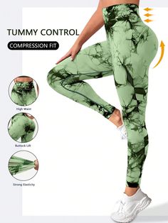 Green  Collar  Fabric Tie Dye Regular Embellished High Stretch  Women Activewear Trendy Leggings, Collared Greens, Legging Sport, Women Sports, Sports Leggings, Active Wear For Women, Fashion Online Shop, Sports Women, All Fashion