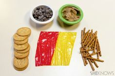 some snacks are laid out on a table