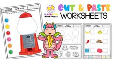 cut and paste worksheets with an image of a pink monster