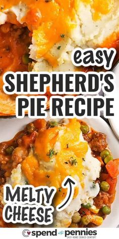 the recipe for shepherd's pie is shown on a plate