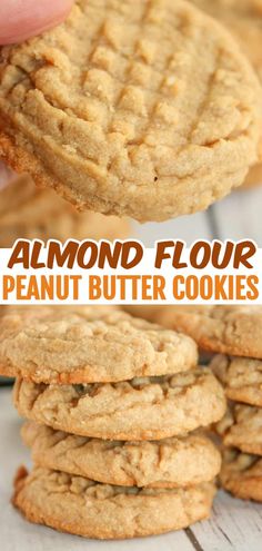 peanut butter cookies stacked on top of each other with the words almond flour written above them