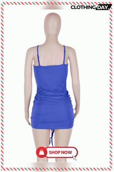 Summer Sexy Ruched Halter Blue Bodycon Dress Solid Color Ruched Mini Dress For Club, Ruched Bodycon Dress For The Beach, Flirty Blue Bodycon Dress With Spaghetti Straps, Ruched Bodycon Dress For Club, Blue Flirty Bodycon Dress For Club, Casual Ruched Bodycon Dress For Club, Flirty Blue Bodycon Dress For Club, Fitted Ruched Bodycon Dress For Beach, Blue Ruched Bodycon Dress For Club