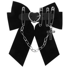 Description Embrace the spirit of Halloween with our Punk Cross Chain Bow Hair Clip. This accessory combines the edgy elements of punk culture with the dark elegance of gothic fashion. Crafted from durable alloy and leather, it promises longevity and resistance to fading. for adding a unique touch to your Halloween costume or everyday outfit. Features -Color:Black -Material:Zinc alloy, PU, polyester -Size:15.00X13.50X2.50cm/5.89X5.31X0.98in -Dive into the world of punk fashion with this unique a Edgy Hair Accessories, Emo Hair Clips, Emo Hair Accessories, Gothic Hair Clips, Alt Hair Accessories, Occult Accessories, Punk Hair Accessories, Horror Punk Fashion, Skz Concert Outfit