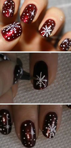 Christmas sowflakes | Click Pic for 27 DIY Christmas Nail Art Ideas for Short Nails | Easy Nail Designs Step by Step Holiday Nails Easy, Diy Christmas Nail Art, Christmas Nails Diy, Festive Nail Art, Holiday Nail Designs, Different Nail Designs, Christmas Nails Easy