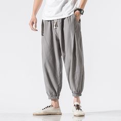 Men's Linen Pants Trousers Summer Pants Beach Pants Jogger Pants Drawstring Elastic Waist Plain Breathable Soft Casual Daily Holiday Linen / Cotton Blend Fashion Streetwear Black Red Micro-elastic Summer Straight Parachute Pants With Drawstring, Summer Parachute Straight Pants With Drawstring, Summer Parachute Pants With Drawstring, Summer Ankle-length Cargo Pants With Drawstring, Baggy Drawstring Parachute Pants For Summer, Summer Leisure Parachute Pants With Pockets, Summer Parachute Pants With Pockets For Leisure, Summer Cargo Pants With Drawstring, Casual Solid Ankle-length Harem Pants