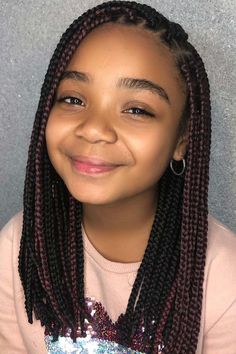 Girls Box Braids Black Kids, Girls Box Braids, Goddess Braids Color, New Braid Hairstyles, Box Braids Kids, Box Braids For Kids, Braids For Black Kids, Braid Hairstyles For Kids, Braids Heart