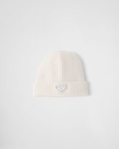 White Wool and cashmere beanie | PRADA Beanie Men, Designer Beanies, White Beanies, Luxury Gifts For Her, Cashmere Hat, Mens Cashmere, Cashmere Beanie, Mens Travel Bag, Grey Beanie