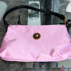 Versace Bag New With Dust Bag Luxury Handheld Pouch For Shopping, Luxury Handheld Shopping Pouch, Luxury Pink Shoulder Bag For Travel, Designer Pink Bag With Removable Pouch, Designer Pink Bags With Removable Pouch, Luxury Crossbody Shoulder Bag With Zipper Pouch, Pink Crossbody Bag With Zipper Pouch, Luxury Pink Shoulder Bag, Luxury Pink Shoulder Bag With Removable Pouch