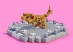 a stylized image of an animal made out of blocks and chains on a pink background