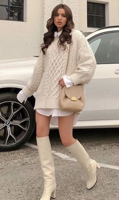 White Boots Outfit, Stile Hijab, Outfit Chic, Beige Outfit, Fashion Winter