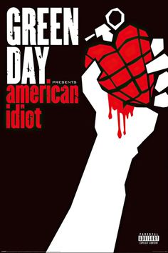 a poster with the words green day and an image of a hand holding a heart