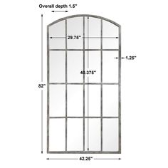 an arched window is shown with measurements for the size and width, as well as its height