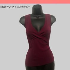 *Brand New! Never Worn *Burgandy. Flat Knit *Deep V-Neck *Soft Summer Weight *Ribbed Waist, Armholes, And Neckline *New! Never Worn. *Length: 23”/ Armpit To Armpit: 18” *63% Acrylic / 37% Nylon Red Fitted V-neck Top, Fitted Burgundy V-neck Dress, Burgundy V-neck Blouse For Summer, Burgundy V-neck Summer Top, Red Stretch V-neck Tank Top, Soft Summer, Sleeveless Sweater, Colorful Sweaters, Purple And Black