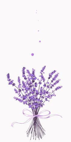 a bouquet of lavender flowers in a vase on a white background with butterflies flying around