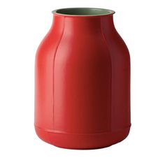 a red vase is shown on a white background