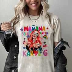 a woman wearing a t - shirt that says mamama sequins and karyg