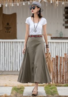 "DETAIL * 50% Linen, 50% Cotton * No pockets (can't add for the style) * Right Side zipper * Midi skirt * Asymmetrical Skirt * Summer spring skirt * Wash only in cold water and do not expose to direct sunlight * More colors select from the photo NO. 4 https://etsy.me/3fOKWlH * The model is 168cm (5′ 6″) tall with a 80cm (31.5\") bust, 66cm (26\") waist. She is wearing the linen skirt ( color 1104) in size XS with custom length 38\" Choose CUSTOM Order if you * Need a better fit * Can't find your Boho Midi Skirt Outfit, Rust Skirt Outfit, Linen Skirt Outfit Summer, Aline Skirt Outfit, Straight Skirt Outfits, Linen Skirt Outfit, Midi A Line Skirt, A Line Skirt Outfits, Custom Skirt