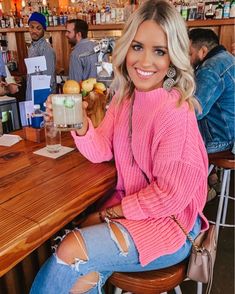 Pink Sweater Outfit Winter, Alexa Anglin, Pink Sweater Outfit, Cheers Friends, Winter Sweater Outfits, Chenille Sweater, Fish Tacos, Days Of The Year, Spring Summer Outfits