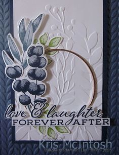 a close up of a greeting card with grapes on it and the words love & laughter forever after