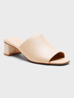 Mid-Heel Leather Mule | Banana Republic Food Babe, Elevated Style, Leather Slides, Leather Mules, Mid Heel, Embossed Leather, Mule, Heeled Mules, Mule Shoe