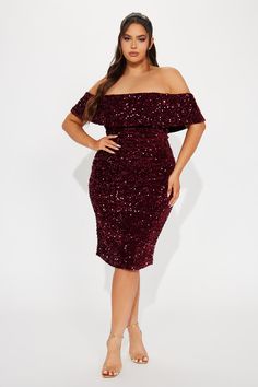 Available In Hunter And Burgundy. Sequin Midi Dress Short Sleeve Off Shoulder Stretch Invisible Back Zipper Shell/Lining 100% Polyester Imported | Evelyn Sequin Midi Dress in Burgundy size 3X by Fashion Nova Midi Dress Short Sleeve, Date Night Fashion, Holiday Party Fashion, Night Fashion, Burgundy Midi Dress, Burgundy Fashion, Shoulder Stretch, Sequin Midi Dress, Dress Short Sleeve