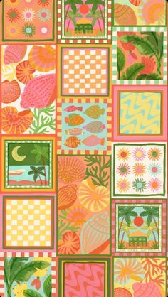 a colorful patchwork quilt with flowers and leaves