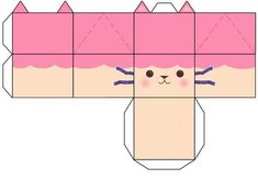 an origami cat with pink hair is shown in the shape of a box