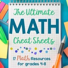 a notebook with the title, the ultimate math cheats 17 math resources for grade 1 - 8