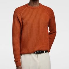 Zara Men’s Size Large Burnt Orange / Tan Color Ribbed / Knitted Pullover Sweater Nwt Zara Men, Zara Sweater, Zara Man, Sweaters Crewneck, Tan Color, Knitted Pullover, Burnt Orange, Color Orange, Pullover Sweater