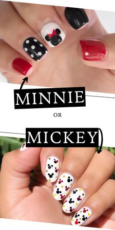 Need fresh ideas for your Disney vacation nails? Check out these cute and stylish summer nail designs! 🌴 Pin now for fabulous nail inspo! 🎨💖 Disney Nails Red And Black, Minnie Mouse Nails Designs, Mini Mouse Nails Designs Nailart, Disney Princess Themed Nails, Disney Toes Designs, Short Nails Disney, Disney Toenails, Disney Toe Nail Designs, Disney Pedicure Ideas