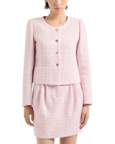 Emporio Armani Tweed Collarless Jacket Collarless Jacket, Fancy Bags, Emporio Armani, Outerwear Jackets, Light Pink, Top Brands, Buy Online, Jackets For Women, Blazer