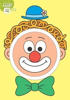 a cartoon clown with a hat and bow tie