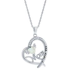 Show your mom how much she means to you with this opal and cubic zirconia sterling silver heart pendant necklace. Show your mom how much she means to you with this opal and cubic zirconia sterling silver heart pendant necklace. Chain length: 18 in. Chain type: cable Pendant length: 25 mm Nickel free Metal: sterling silver Finish: polished Packaging: boxedSTONE DETAILS Stone type: opal & cubic zirconia Total weight: 1 1/2 ct. Center stone size: 6 mm x 6 mm Shape: heart Setting: prong Gemstones ma Mother's Day Gift Birthstone Necklace, White Cubic Zirconia Heart Necklace For Mother's Day, White Heart Necklace With Birthstone For Mother's Day, White Birthstone Heart Necklace For Mother's Day, White Cubic Zirconia Jewelry For Mother's Day, Heart Cut Silver Birthstone Necklace For Mother's Day, Diamond White Heart Pendant Necklace For Mother's Day, Sterling Silver Heart Cut Birthstone Necklace For Mother's Day, Mother's Day White Gold Pendant Birthstone Necklace