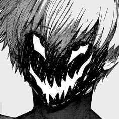 an anime character with white hair and fangs on his face, looking to the side