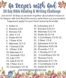 a printable bible with flowers and the words go deeper with god 30 day bible reading and writing challenge