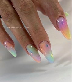 Rainbow Nails Design, Nails Bright, Rainbow Nail, Unicorn Nails, Gradient Nails, Bright Spring, Rainbow Nails, Neon Nails, Nails Coffin