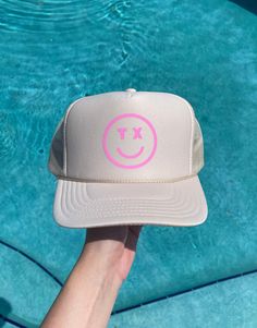 unisex fit  adjustable snapback  vinyl design *Color as shown Smiley Face Trucker Hat, Texas Trucker Hat, Trendy Beige Snapback Trucker Hat, Pink Snapback Hat With Flat Bill For Summer, Trendy Pink Trucker Hat With Flat Bill, Pink Flat Brim Trucker Hat For Streetwear, Trucker Hat Designs, Preppy Hat, Pink Texas