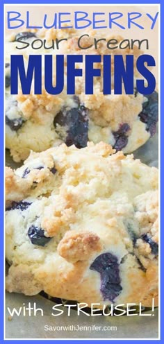 blueberry sour cream muffins with streusel on the top and bottom