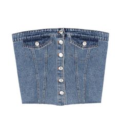 Strapless Single Breasted High Waist Wrap Chest Denim Crop Top