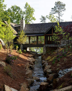 a house with a stream running through it