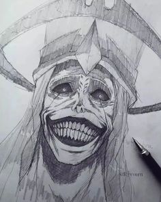 a pencil drawing of a smiling clown wearing a hat